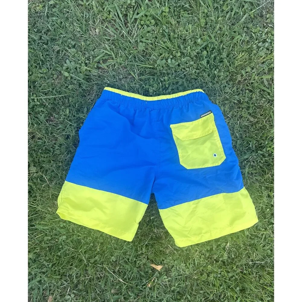 Aeropostale Men’s Swim Trunks‎ Small Blue Yellow Board Shorts AERO NY